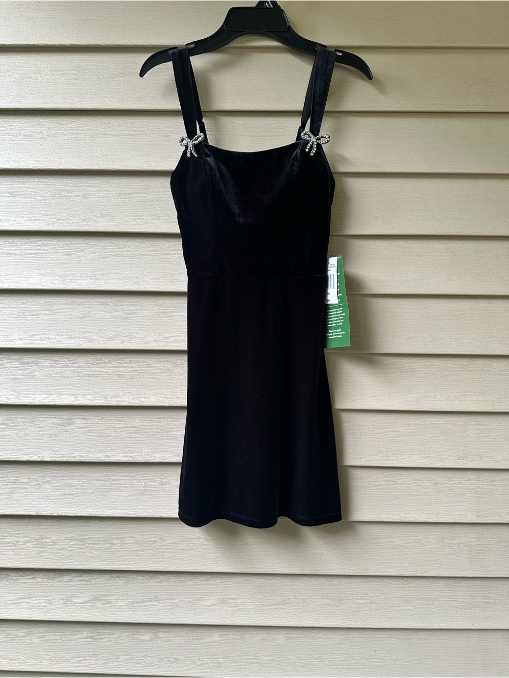 B. Smart Black Mini Dress with Rhinestone Bow Straps
